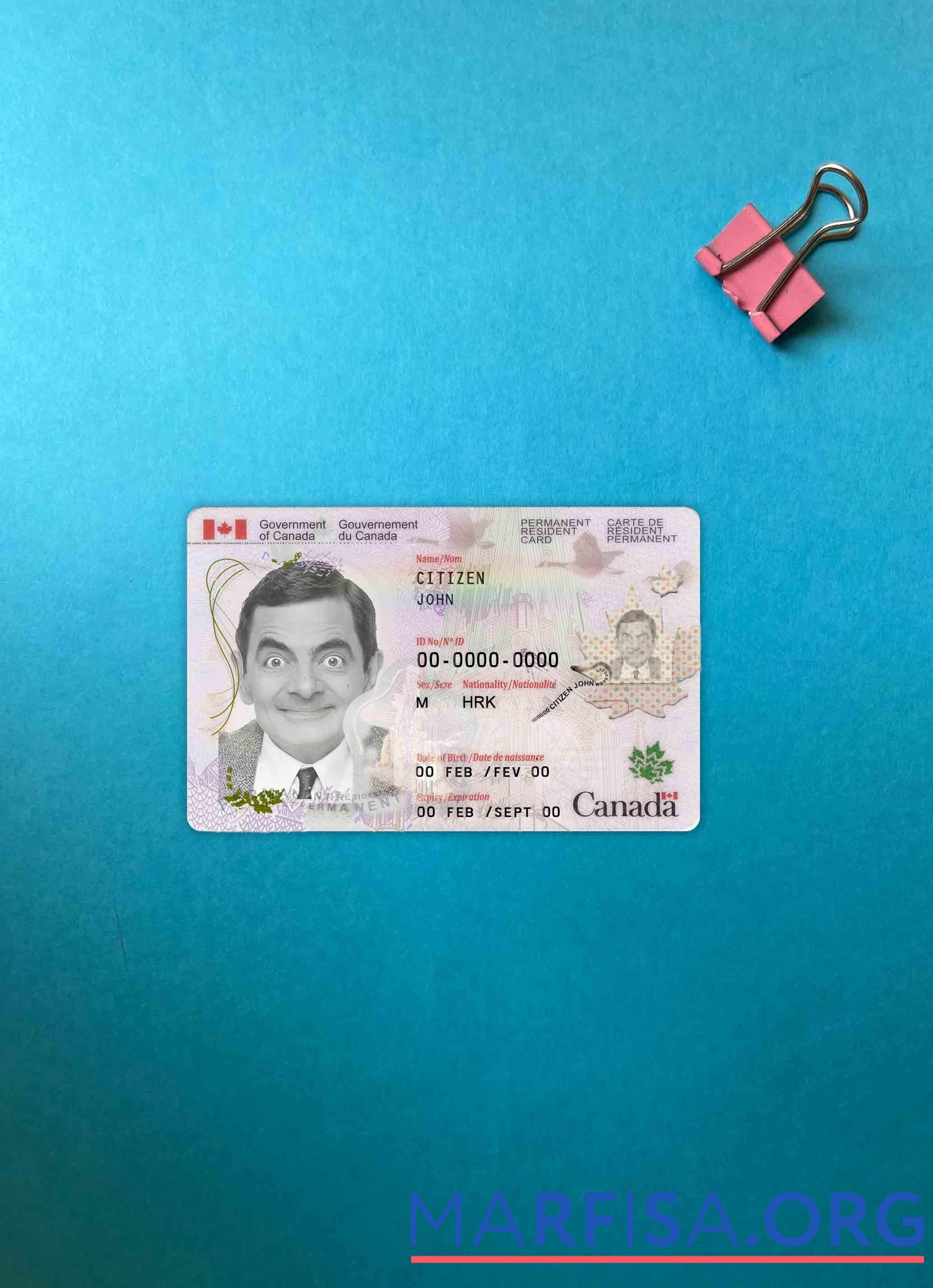 Downloadable Canada permanent resident card version 2 photolook FRONT example